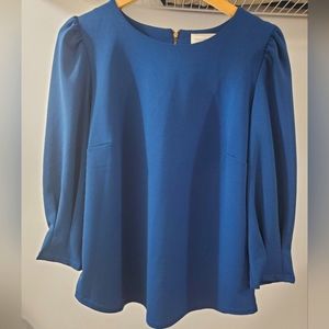 MELLODAY Teal Puff Long Sleeve Blouse (Size L)